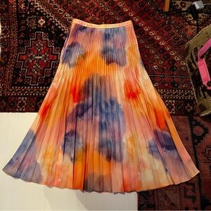 Pleated watercolor A-Line midi maxi Skirt